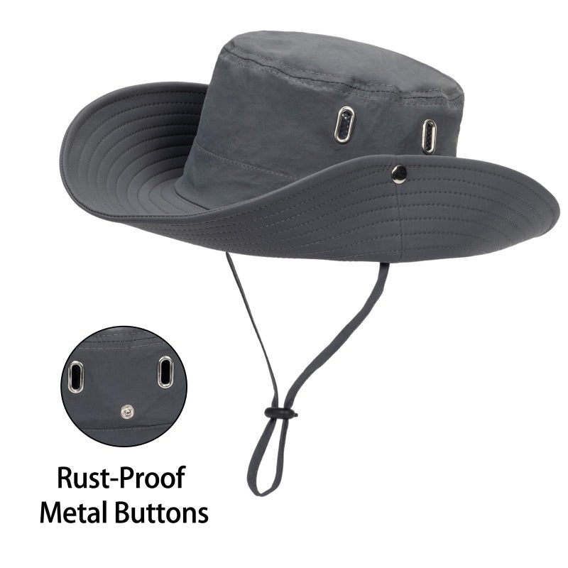 XuoAz Men's Beach-Sun-Hat UPF50+ Wide-Brim Sun-Protection Mesh-Fishing Hat Outdoor Foldable-Bucket Safari Hat Boonie Cap Dark Grey - Image 3