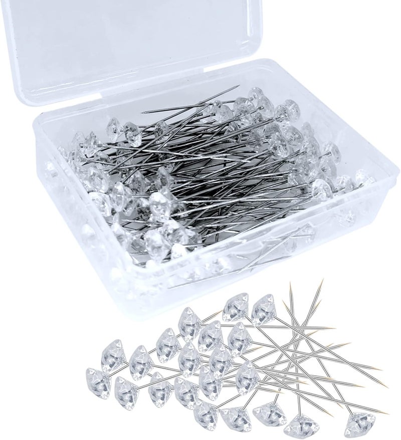 Sunenlyst 300PCS Bouquet Pins, Sewing Corsages Flower Pins, Long 2inch Straight Head Diamond Pins for Wedding, Jewelry DIY Decoration, Quilting and Craft by (Transparent-300pcs) - Image 1