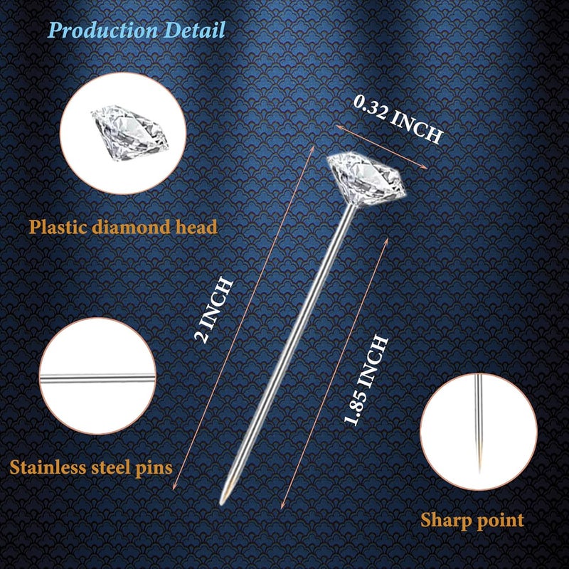 Sunenlyst 300PCS Bouquet Pins, Sewing Corsages Flower Pins, Long 2inch Straight Head Diamond Pins for Wedding, Jewelry DIY Decoration, Quilting and Craft by (Transparent-300pcs) - Image 2