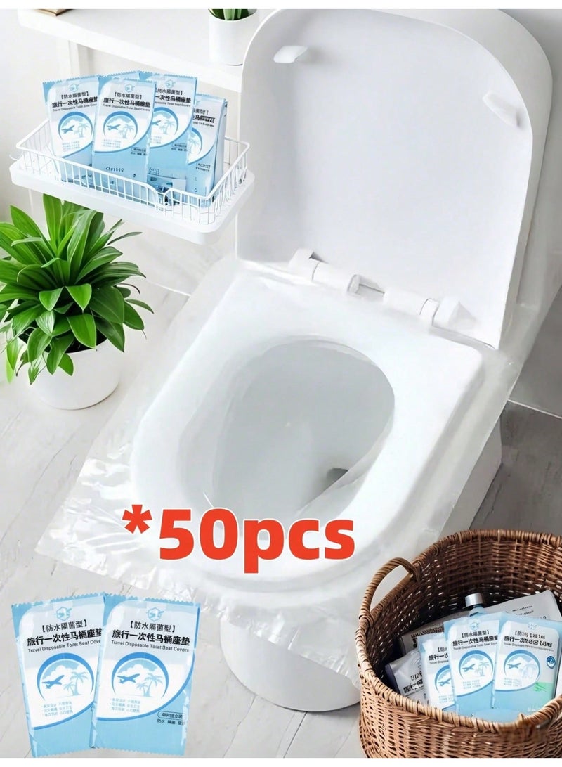 50 Pieces Thick Transparent Disposable Bathroom Mat For Travel, Portable Bathroom Mat For Travel And Business, Waterproof Portable Bathroom Paper, Pollution Resistant Plastic, For Travel, Hotels And Public Places - Image 1