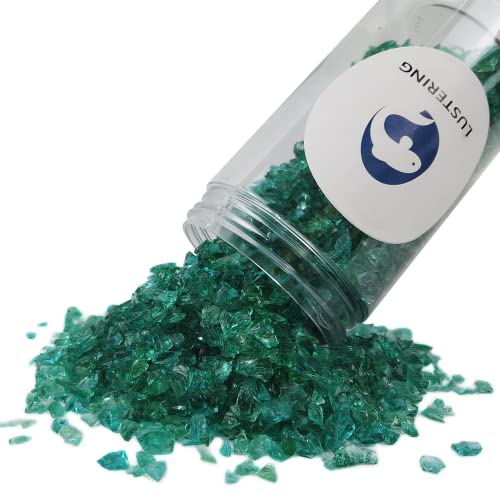 LUSTERING High Luster Crushed Glass Glitter, Fire Glass, Broken Glass, Glass Gems for Fire Pit, Crafts DIY Epoxy Resin Art, Geode Painting,Vase Filler,Aquarium Garden Decoration, 3-6mm,454g(Turquoise) - Image 1