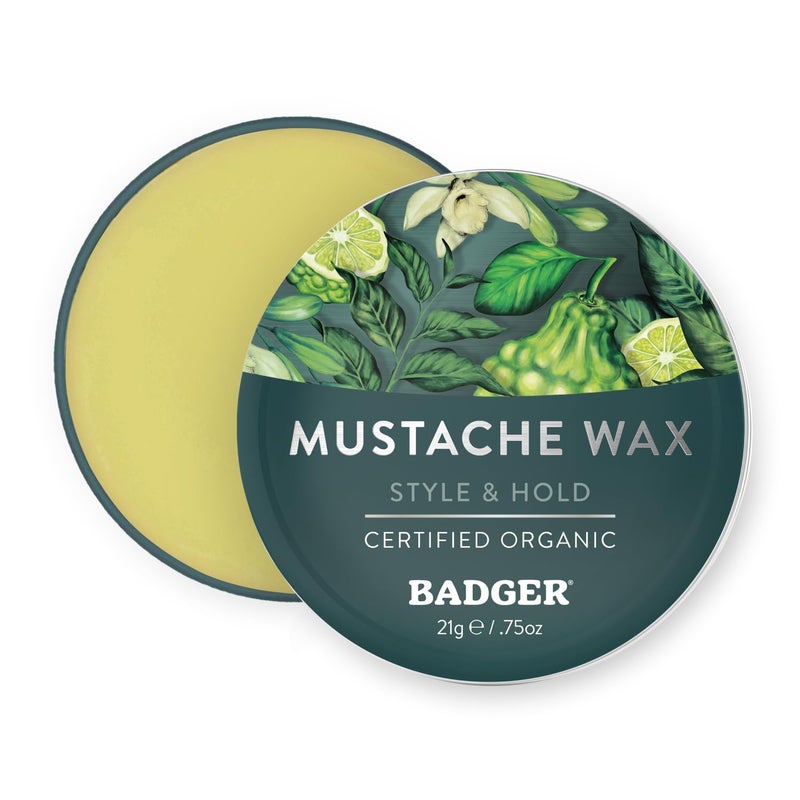 Badger Mustache Wax Medium Hold Light Masculine Scent Easy to Apply Certified Organic Versatile Moustache Beard Wax 75 oz Tin