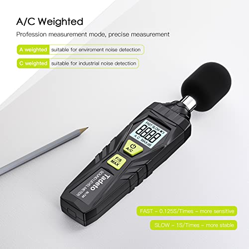 Tadeto Decibel Meter, Tadeto Digital Sound Level Meter Portable SPL Meter 30dB to 130dB MAX Data Hold with LCD Display Backlight A/C Weighted for Home Factories - Image 2