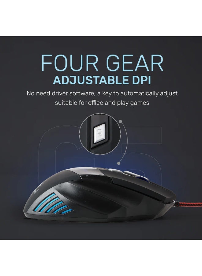 أريزون ماوس ألعاب سلكي G5 USB مزود بـ 7 أزرار، وإضاءة RGB متغيرة، ودقة DPI قابلة للتعديل - Image 5