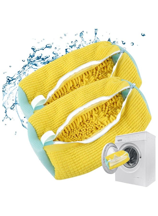 2 PCS Shoe Cleaning Bag, Shoe Bag for Washing Machine, Shoe Washing Machine Bag, Adjustable Shoes Laundry Bag, Sneaker Washing Bag for 360° Cleaning White Shoes, Yellow - Image 1