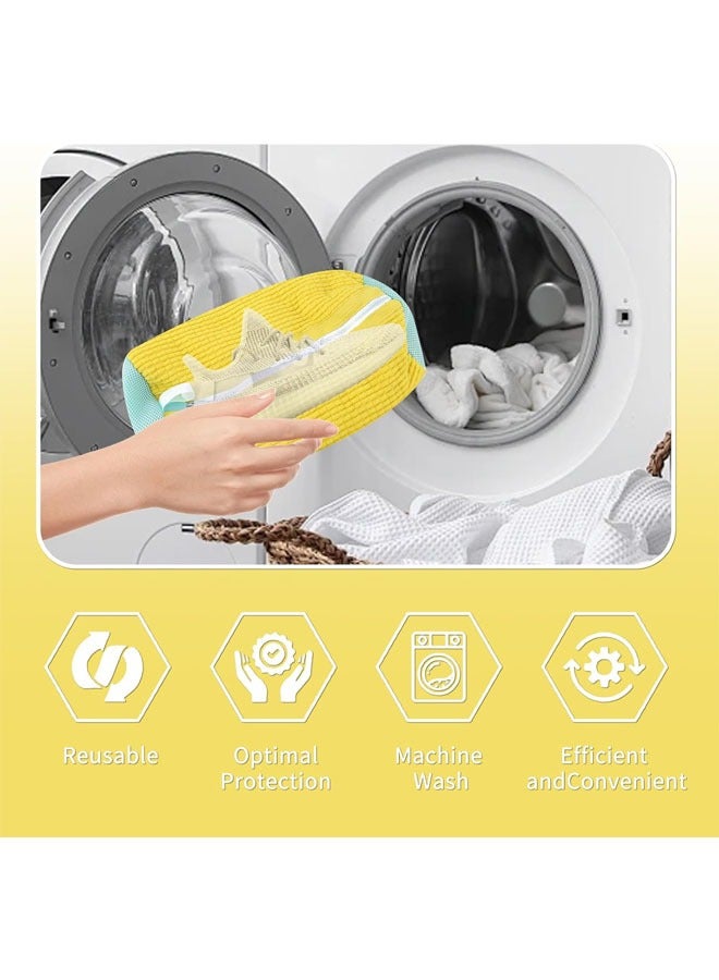 2 PCS Shoe Cleaning Bag, Shoe Bag for Washing Machine, Shoe Washing Machine Bag, Adjustable Shoes Laundry Bag, Sneaker Washing Bag for 360° Cleaning White Shoes, Yellow - Image 3