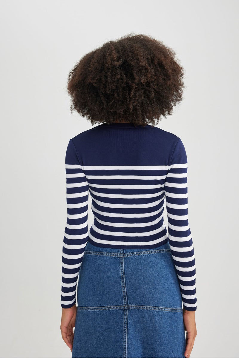 DeFacto Woman Slim Fit Striped Crew Neck Pullover - Image 2