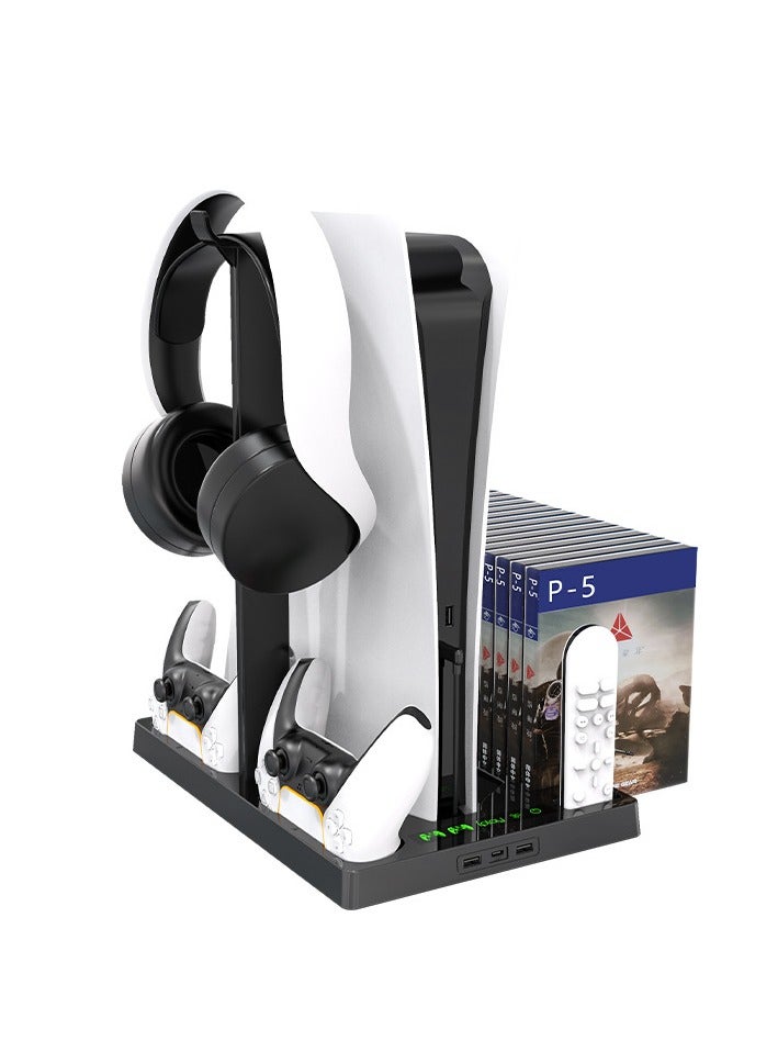 Multi-function Charging Stand with Cooling Fan for PS5 Disc/Digital/PS5 Controller, Vertical Charger Cooling Storage Stand for PS5 VR Consoles - Image 1