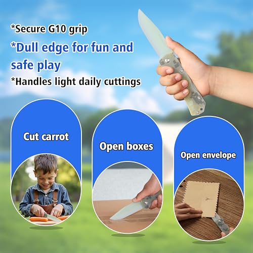 JIN Alpha G10 Knife for Kids, Folding EDC, Fake Toy Knives, DIY Kit, Kids Pocket Knife, Dull, Safe Camo G10 Blade & Handle, Camping Tool - Image 5