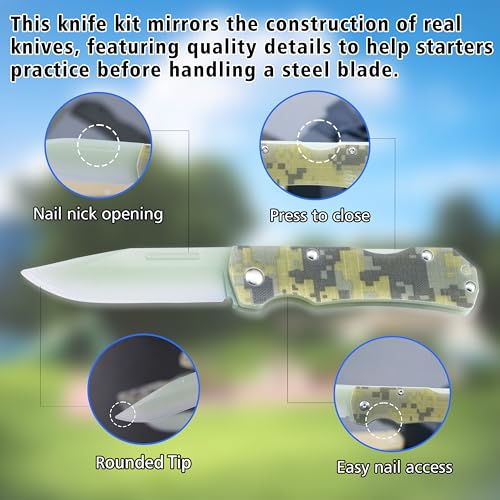 JIN Alpha G10 Knife for Kids, Folding EDC, Fake Toy Knives, DIY Kit, Kids Pocket Knife, Dull, Safe Camo G10 Blade & Handle, Camping Tool - Image 4
