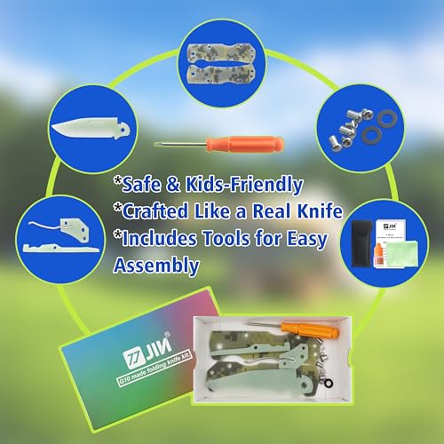 JIN Alpha G10 Knife for Kids, Folding EDC, Fake Toy Knives, DIY Kit, Kids Pocket Knife, Dull, Safe Camo G10 Blade & Handle, Camping Tool - Image 2