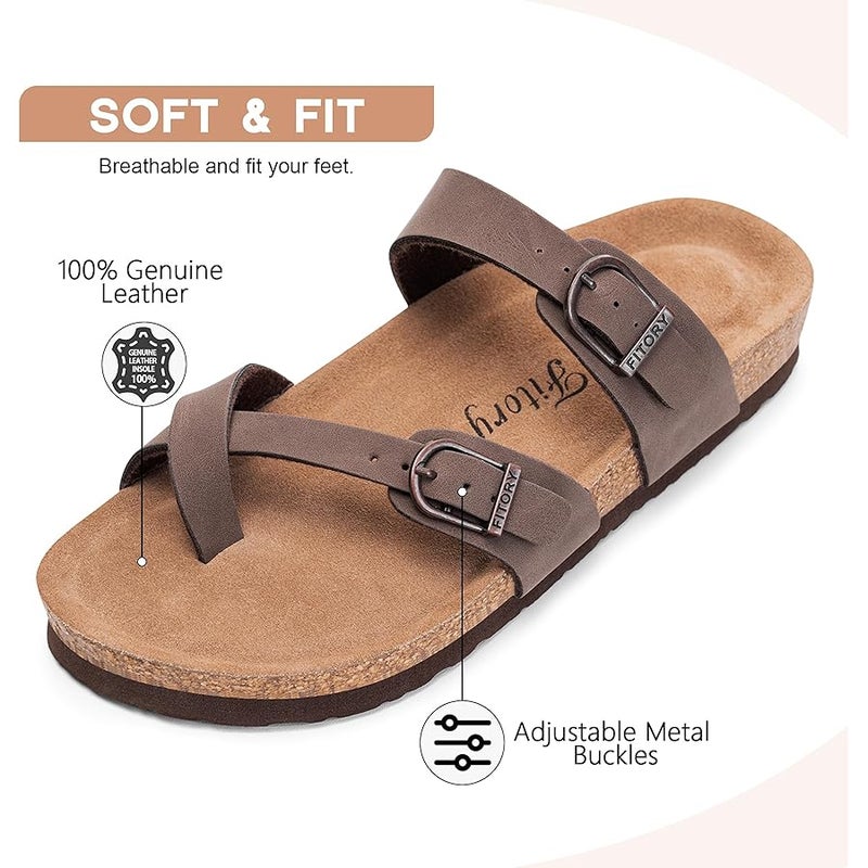 FITORY Women's Slide Sandals with Soft Cork Footbed, Comfort Arch Support Flat Sandals for Summer Size 6-11 - Image 3