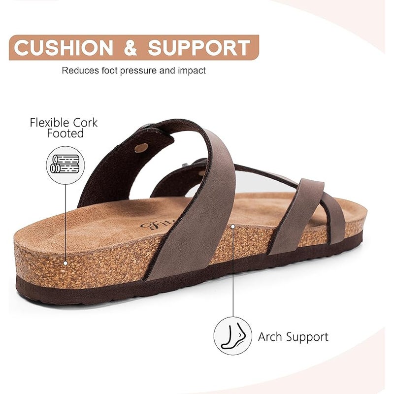 FITORY Women's Slide Sandals with Soft Cork Footbed, Comfort Arch Support Flat Sandals for Summer Size 6-11 - Image 4