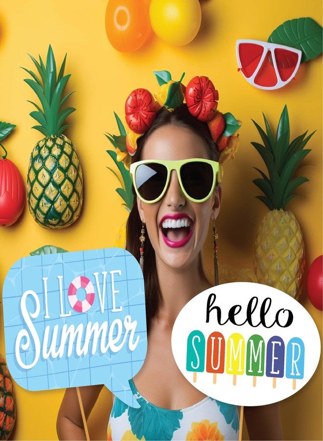 Outside The Booth Summer Photo Booth Props - 41 Pieces with Signs, Adhesive Pads, Sticks - Pool Party & Beach Theme Props - Image 4