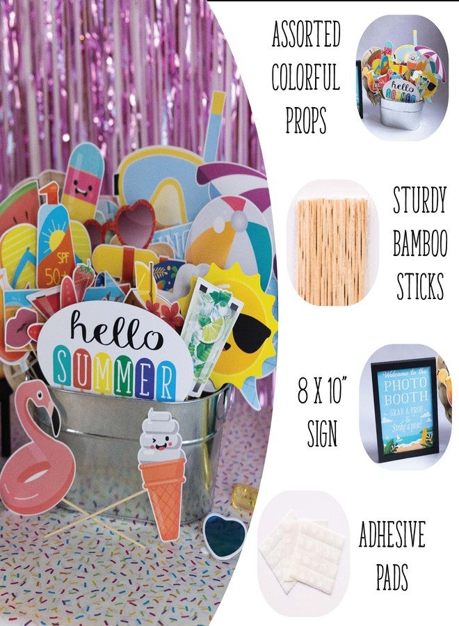 Outside The Booth Summer Photo Booth Props - 41 Pieces with Signs, Adhesive Pads, Sticks - Pool Party & Beach Theme Props - Image 2