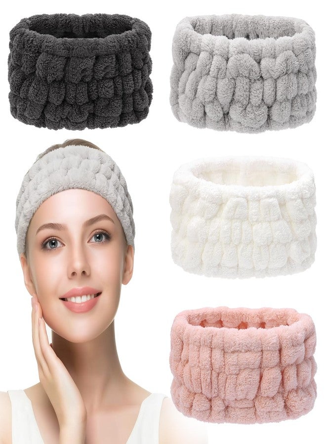 VBAEI 4 Pieces Spa Headband for Women Skincare Headband Makeup Headbands for Washing Face Spa Shower Gifts(Milky-White, Grey, Pink, Dark Grey) - Image 1