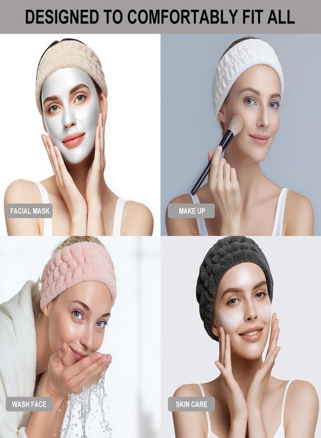 VBAEI 4 Pieces Spa Headband for Women Skincare Headband Makeup Headbands for Washing Face Spa Shower Gifts(Milky-White, Grey, Pink, Dark Grey) - Image 4