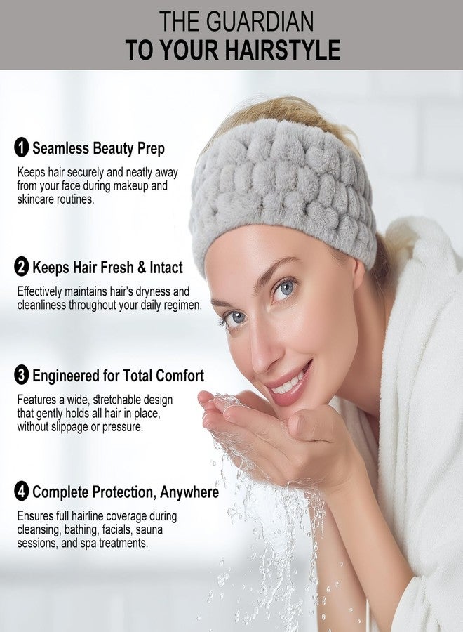 VBAEI 4 Pieces Spa Headband for Women Skincare Headband Makeup Headbands for Washing Face Spa Shower Gifts(Milky-White, Grey, Pink, Dark Grey) - Image 2
