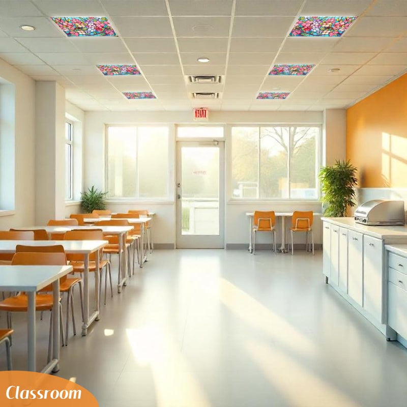 Glooglitter 4 Pcs Colorful Floral Fluorescent Light Covers 4 x 2 ft Stained Glass Magnetic Office Light Cover for Ceiling with 10 Magnets Filter Reduce Glare for Classroom School Home - Image 5