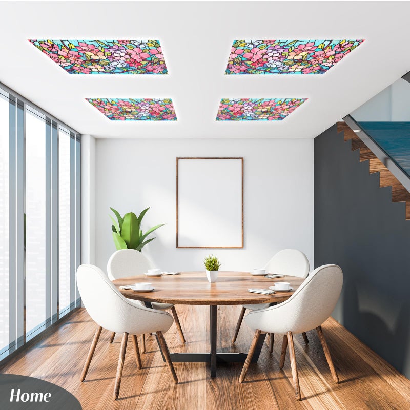 Glooglitter 4 Pcs Colorful Floral Fluorescent Light Covers 4 x 2 ft Stained Glass Magnetic Office Light Cover for Ceiling with 10 Magnets Filter Reduce Glare for Classroom School Home - Image 4