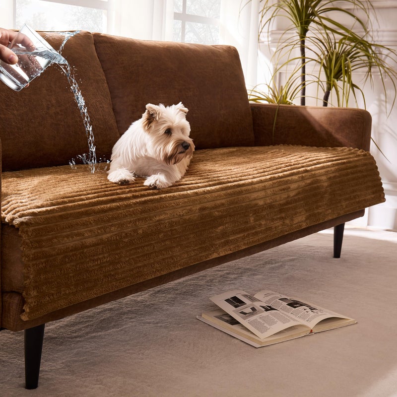 Meider Dual Non-Slip Couch Cover for Dogs Waterproof, Fuzzy Soft Pet Couch Covers for Sofa 3 Cushion, Pet Friendly Soft Dog Bed Covers Sofa Cover Washable (Coconut, 33" x 75" 1 Pack) - Image 1