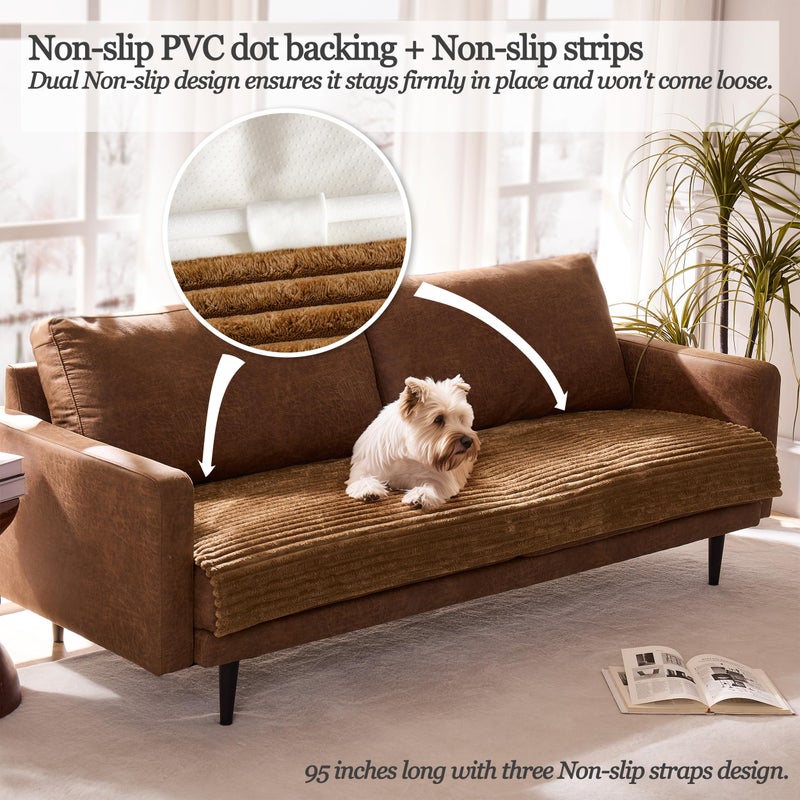 Meider Dual Non-Slip Couch Cover for Dogs Waterproof, Fuzzy Soft Pet Couch Covers for Sofa 3 Cushion, Pet Friendly Soft Dog Bed Covers Sofa Cover Washable (Coconut, 33" x 75" 1 Pack) - Image 2