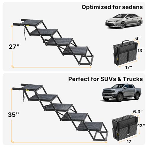 Veehoo Foldable Dog Steps for Car Truck, 4 Steps Collapsible Dog Stairs for Car Large Dogs 17" Wide, Heavy Duty Outdoor Pet Ramp Ladder Portable with Non Slip Surface for Dogs, Support up to 200 lbs - Image 2