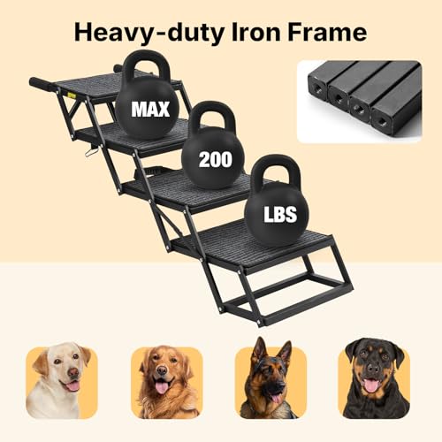 Veehoo Foldable Dog Steps for Car Truck, 4 Steps Collapsible Dog Stairs for Car Large Dogs 17" Wide, Heavy Duty Outdoor Pet Ramp Ladder Portable with Non Slip Surface for Dogs, Support up to 200 lbs - Image 4