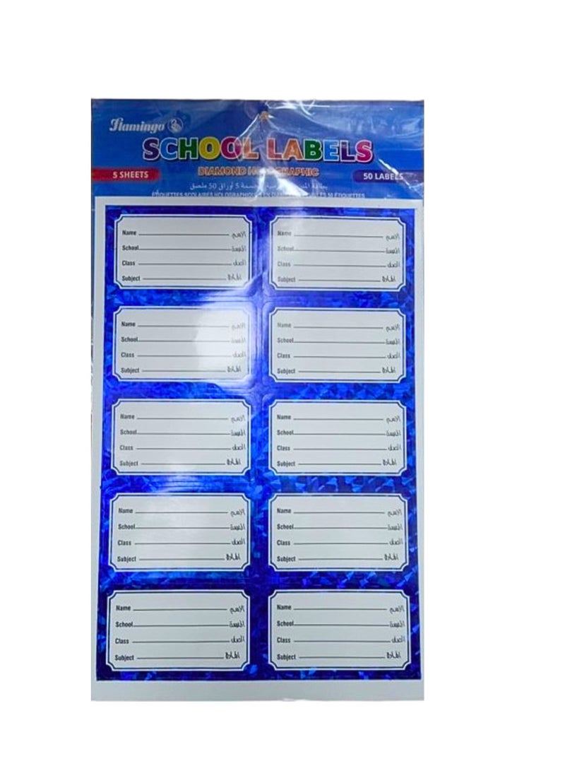 Flamingo Schools Labels Diamond Holographic 5 Sheets 50 labells - Image 2