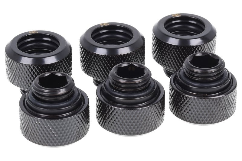 Alphacool 17377 Eiszapfen 13mm HardTube Compression Fitting G1/4 - knurled - deep Black Sixpack Water Cooling Fittings - Image 1