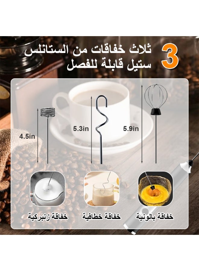 فلوكسهوم خافق حليب يدوي لصنع الرغوة، إصدار مطوّر قابل لإعادة الشحن، عصا خفق القهوة مع خلاط مشروبات مزوّد بـ 3 مضارب من الفولاذ المقاوم للصدأ و 3 سرعات قابلة للتعديل، مناسب للّاتيه، الشوكولاتة الساخنة، البيض، الكابتشينو، الماتشا (أبيض) - Image 3