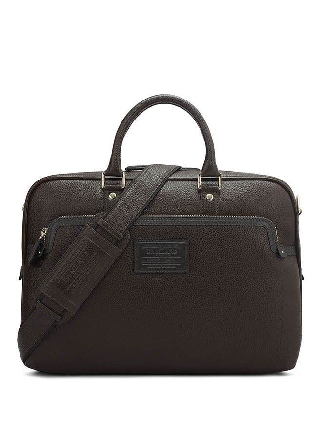 Da Milano Leather Brown Laptop Bag with Adjustable Shoulder Strap - Image 1