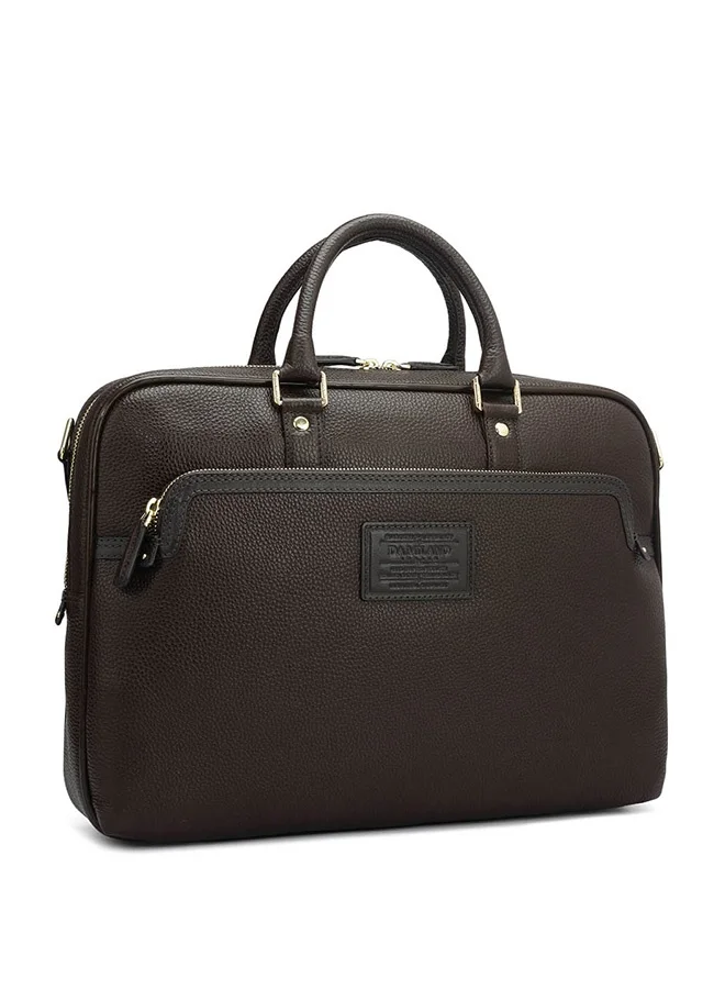 Da Milano Leather Brown Laptop Bag with Adjustable Shoulder Strap