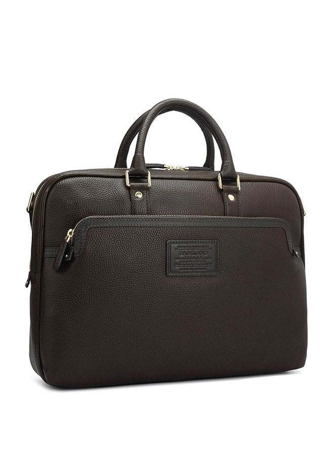Da Milano Leather Brown Laptop Bag with Adjustable Shoulder Strap - Image 2