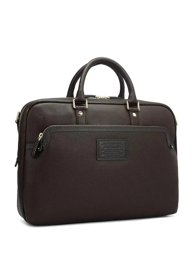 Da Milano Da Milano Men's Wax-Finish Leather Laptop Bag with Zip Closure - Chocolate (CB-10063B)