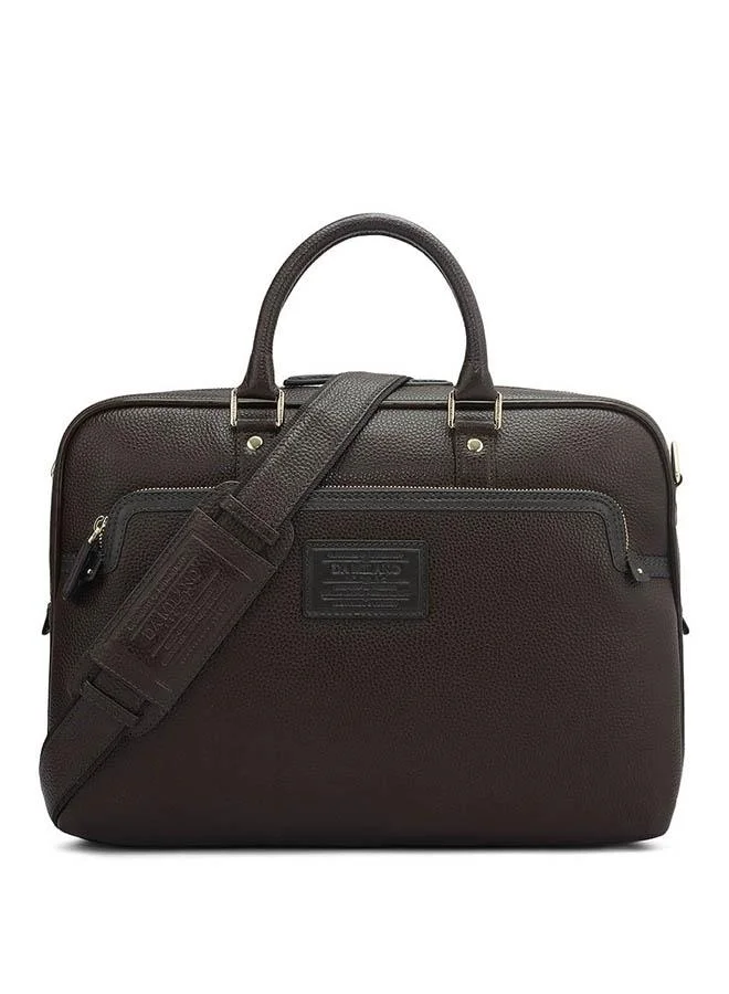 Da Milano Da Milano Men's Wax-Finish Leather Laptop Bag with Zip Closure - Chocolate (CB-10063B)