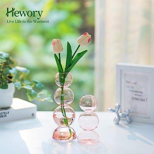 Hewory Glass Bubble Vases for Flowers Hewory 2pcs Pink Unique Cute Single Flower Vase for Centerpieces Funky Aesthetic Vase Skinny Bud Vase Cool Groovy Decor for Home Living Room Bedroom Office Tabletop - Image 3