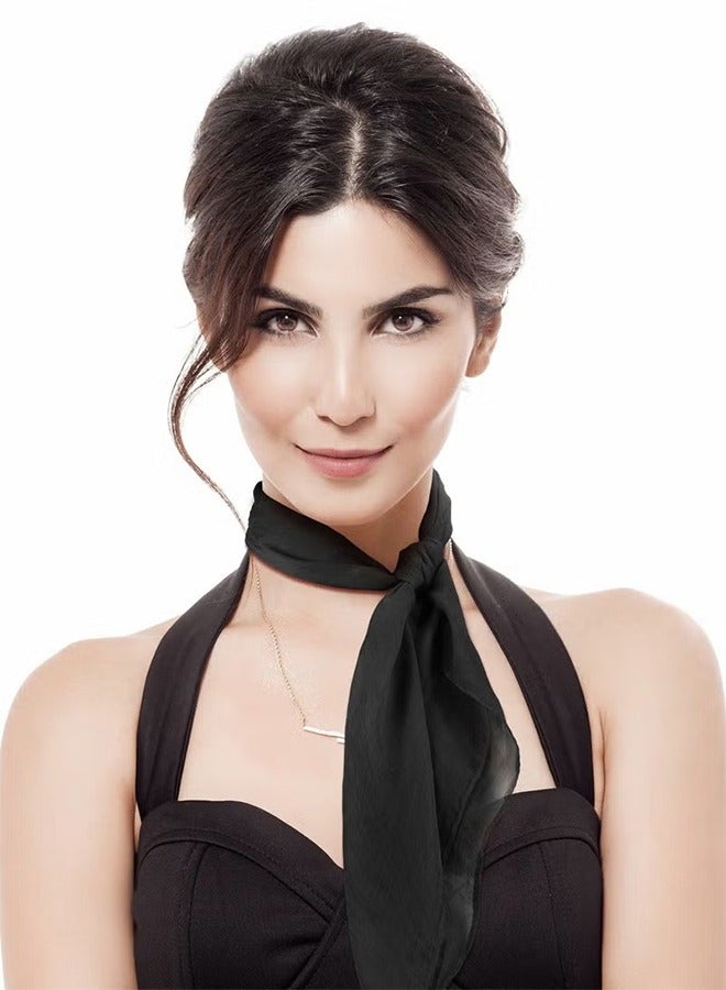 Chiffon Scarf, Square Handkerchief Neck Scarf Head Bag Decoration, Vintage Lightweight Silk ScarfSolid Color for Ladies Girls Decoration (2Pcs, Black) - Image 2