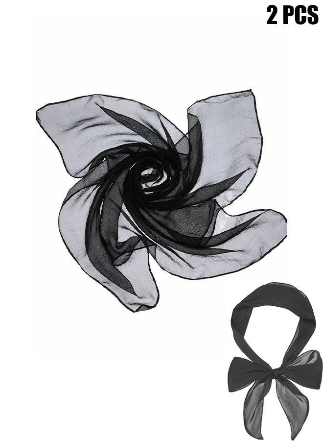 Chiffon Scarf, Square Handkerchief Neck Scarf Head Bag Decoration, Vintage Lightweight Silk ScarfSolid Color for Ladies Girls Decoration (2Pcs, Black) - Image 1