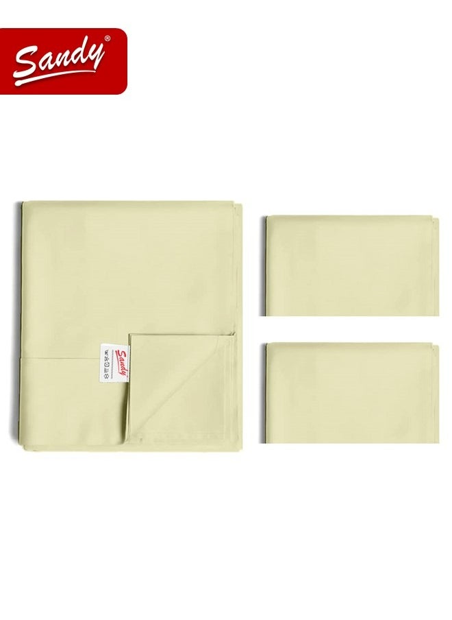 Sandy Sandy Premium Hotel Quality Flat Sheet and Pillow Cases, Bed Sheet 3 Pieces Set, Soft & Breathable and Cooling, King Size 274 x 259 cm, Lemon  - Image 1