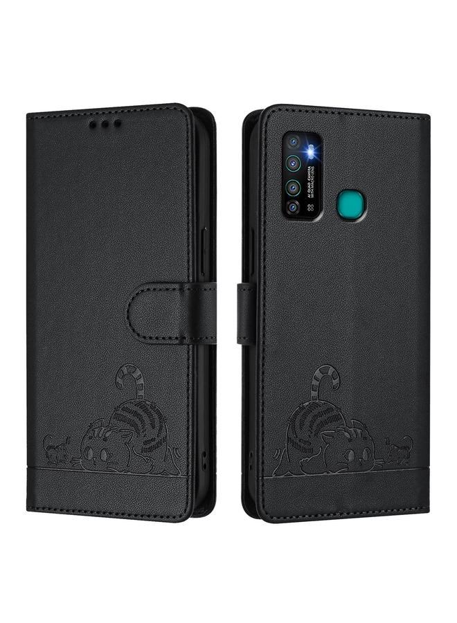 Zaboon Case For Infinix Hot 9 / Hot 9 Pro Cat Rat Embossed Pattern RFID Leather Phone Case with Lanyard - Image 2