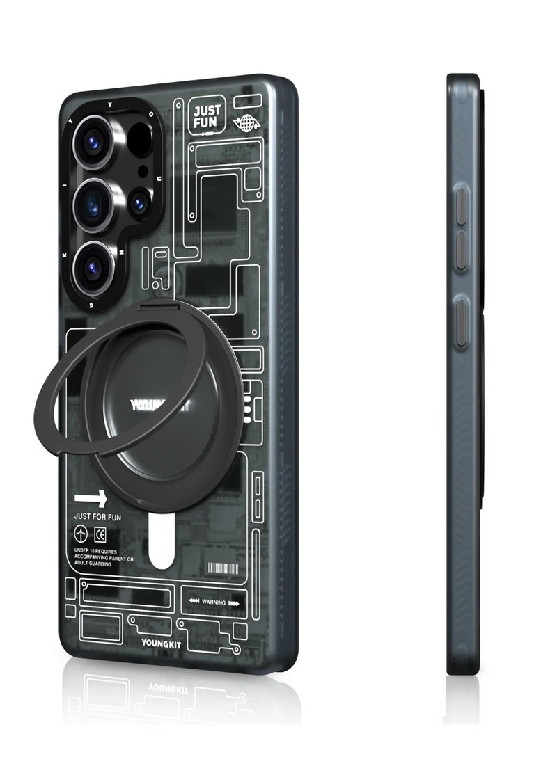 YOUNG KIT Cyberpunk 360° Spin Magnetic Stand Case with MagSafe & N52 Magnets for Samsung Galaxy S25 Ultra – Durable, Scratch-Resistant, Eco-Friendly  - Image 2