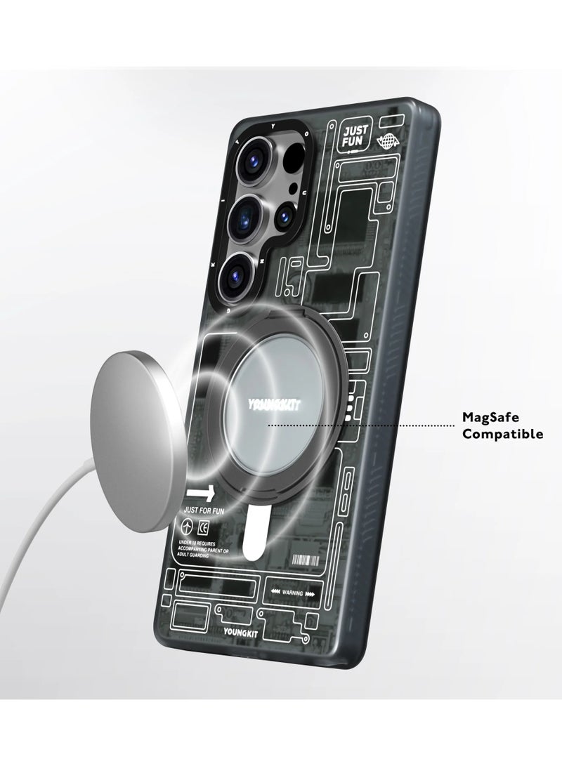 YOUNG KIT Cyberpunk 360° Spin Magnetic Stand Case with MagSafe & N52 Magnets for Samsung Galaxy S25 Ultra – Durable, Scratch-Resistant, Eco-Friendly  - Image 5