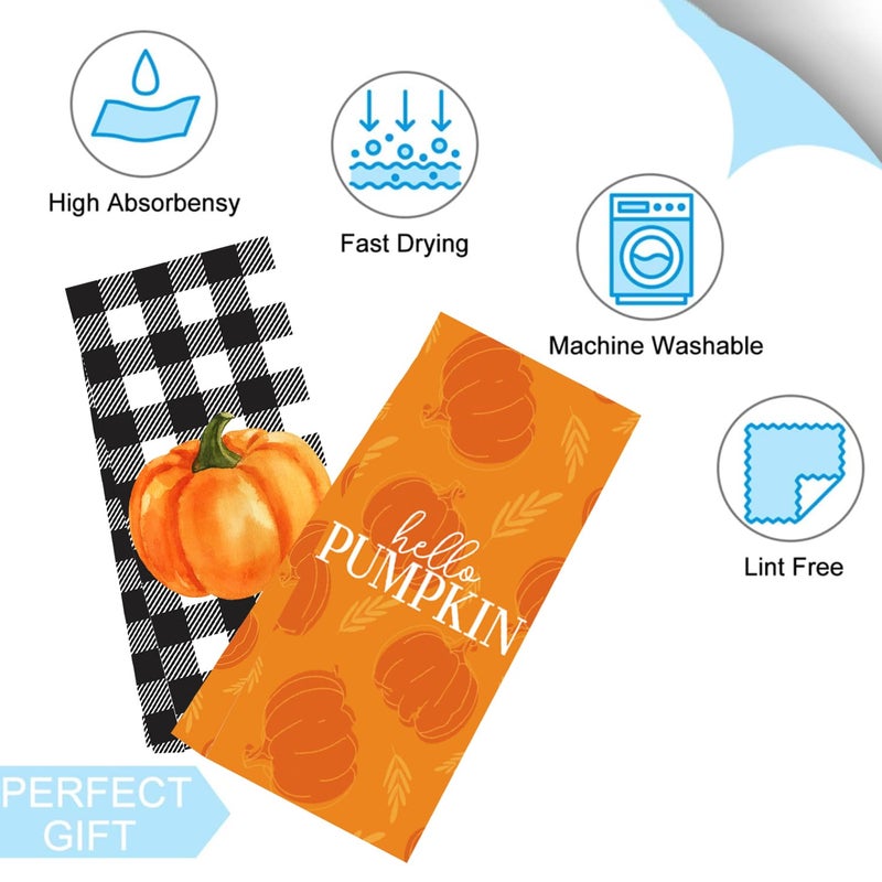 LXOMILL Buffalo Plaid Fall Kitchen Towels  Pumpkin Dish Towels  Farmhouse Fall Decorations for Kitchen  Fall Pumpkin Hand Towels Set of 2 - Image 5
