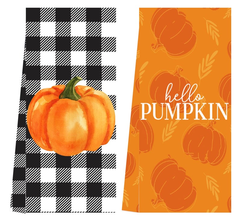 LXOMILL Buffalo Plaid Fall Kitchen Towels  Pumpkin Dish Towels  Farmhouse Fall Decorations for Kitchen  Fall Pumpkin Hand Towels Set of 2 - Image 1