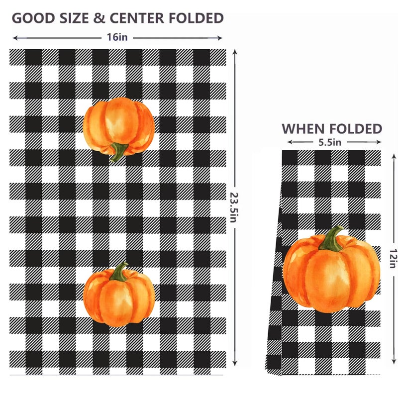LXOMILL Buffalo Plaid Fall Kitchen Towels  Pumpkin Dish Towels  Farmhouse Fall Decorations for Kitchen  Fall Pumpkin Hand Towels Set of 2 - Image 2