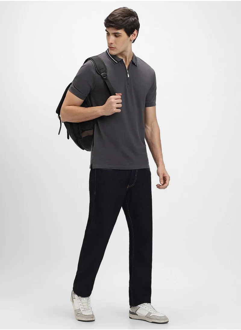 دينيس لينغو Charcoal Regular Fit T-shirt for Men - 100% Cotton, Solid, Polo Collar, Polo Neck, Half Sleeves, Casual