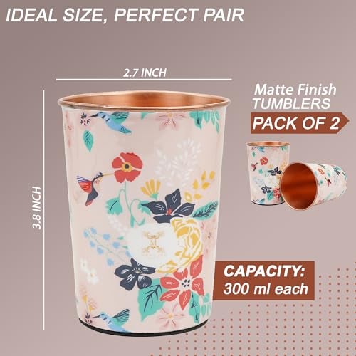 MERCAPE® 100% Pure Copper Glasses Set of 2 | Designer Meena Print | 300ml Each | Ayurvedic Benefits | Handmade Copper Tumblers for Daily Use & Gifting (Multiple Designs) (Midnight Bloom Design) - Image 4