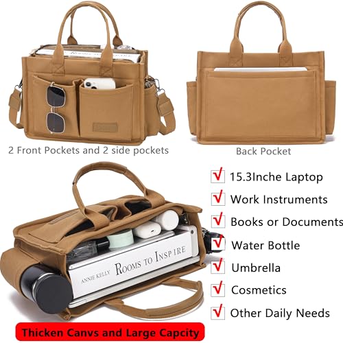 ZHMO Tote Bag for Women With Compartments and Zipper,Large Canvas Tote Women's Purse Crossbody Bags Work Laptop Book Bag Top Handle Satchels Handbags Shoulder Bag for Travel Nurse Teacher Church Gym Beach - Image 2