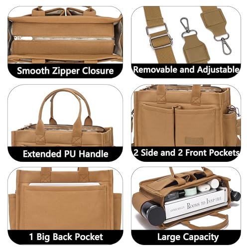 ZHMO Tote Bag for Women With Compartments and Zipper,Large Canvas Tote Women's Purse Crossbody Bags Work Laptop Book Bag Top Handle Satchels Handbags Shoulder Bag for Travel Nurse Teacher Church Gym Beach - Image 4